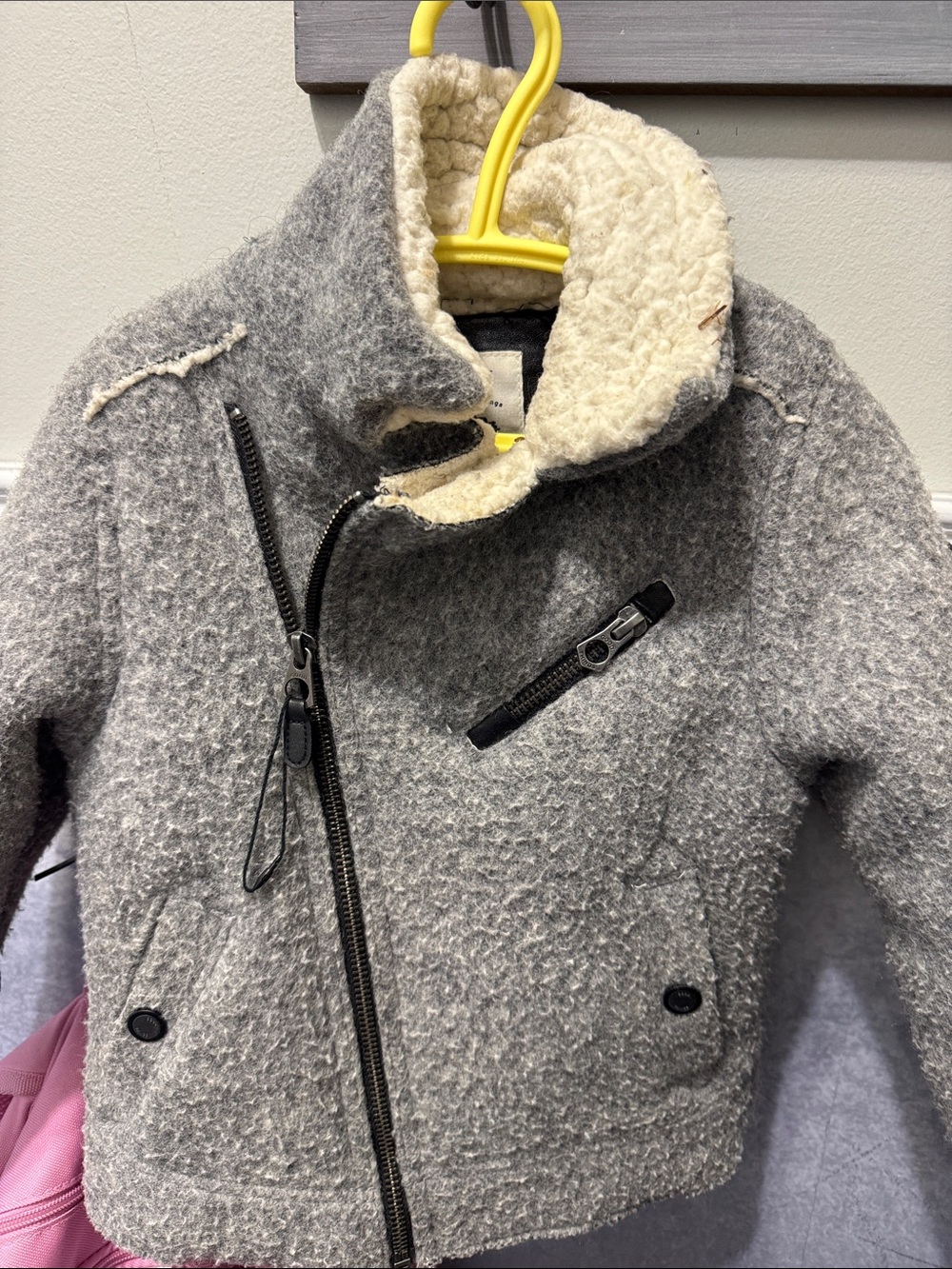 Zara Grey Pea Coat with Cream Sherpa Collar
